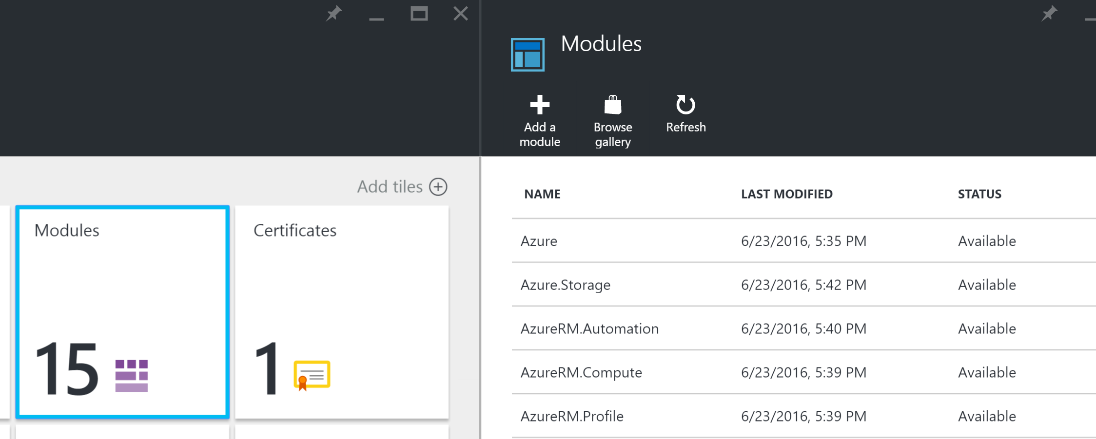 Azure Automation Modules facility